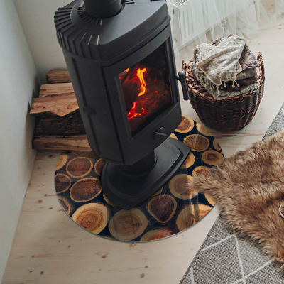 Verre sous poêle à bois ronde Boîte avec bois coupé