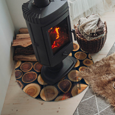 Verre sous poêle à bois ronde Boîte avec bois coupé