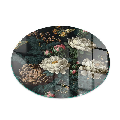 Vitre sous poêle à bois ronde Motif floral avec des papillons
