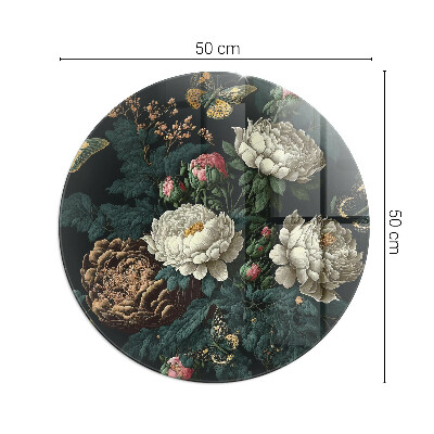 Vitre sous poêle à bois ronde Motif floral avec des papillons
