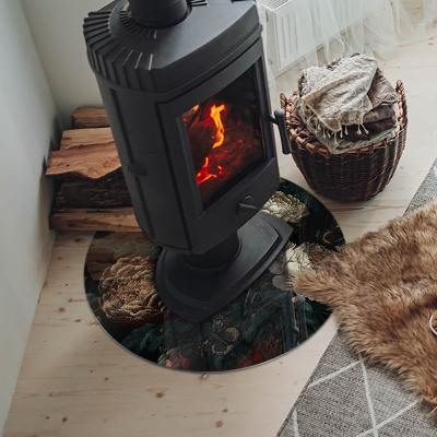 Vitre sous poêle à bois ronde Motif floral avec des papillons