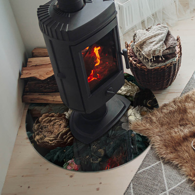 Vitre sous poêle à bois ronde Motif floral avec des papillons