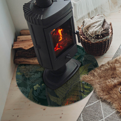 Verre sous poêle à bois ronde Motifs végétaux avec des papillons