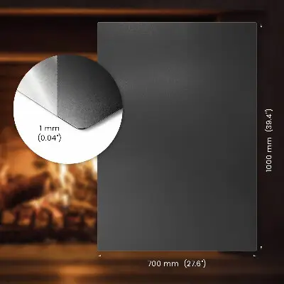 Tôle sous poêle de forme rectangulaire en métal noir