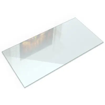 Plaque en verre pour poêle rectangulaire et semitransparente