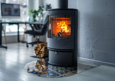 Vitre sous poêle à bois semi-ovale Motifs de carreaux de céramique