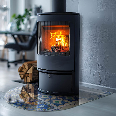 Vitre sous poêle à bois semi-ovale Motifs de carreaux de céramique