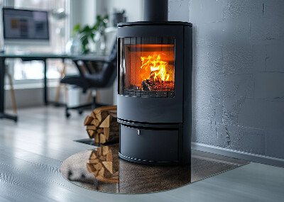 Vitre sous poêle à bois semi-ovale Motif bois naturel