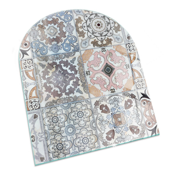 Plaque verre pour poêle semi-ovale Motifs de mosaïque dans les carreaux