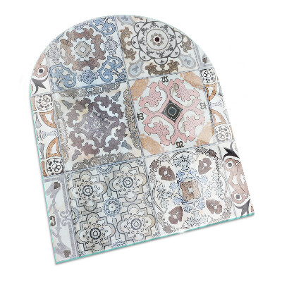 Plaque verre pour poêle semi-ovale Motifs de mosaïque dans les carreaux