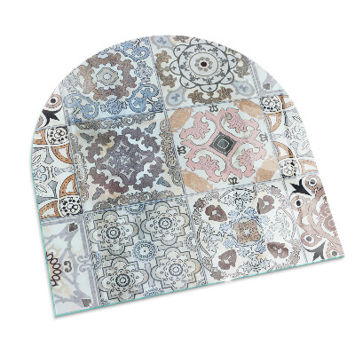 Plaque verre pour poêle semi-ovale Motifs de mosaïque dans les carreaux