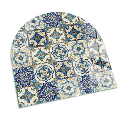 Vitre sous poêle à bois semi-ovale Motif mosaïque avec des fleurs