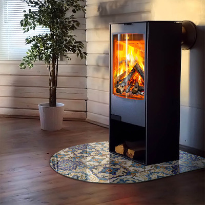 Vitre sous poêle à bois semi-ovale Motif mosaïque avec des fleurs