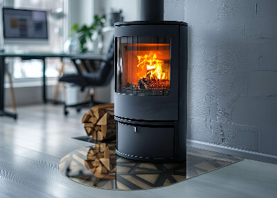Vitre sous poêle à bois semi-ovale Géométrie avec du bois