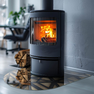 Vitre sous poêle à bois semi-ovale Géométrie avec du bois