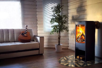 Vitre sous poêle à bois semi-ovale Géométrie avec du bois