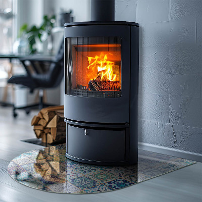 Vitre sous poêle à bois semi-ovale Motifs de mosaïque sur les carreaux