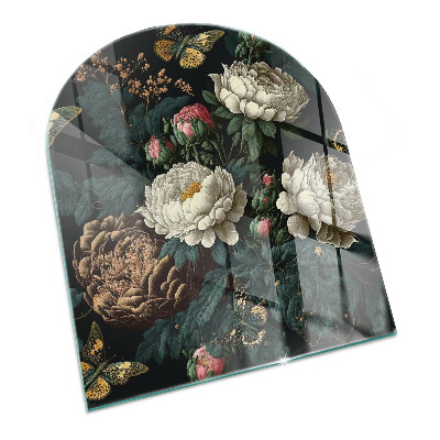 Plaque verre pour poêle semi-ovale Motif floral avec des papillons