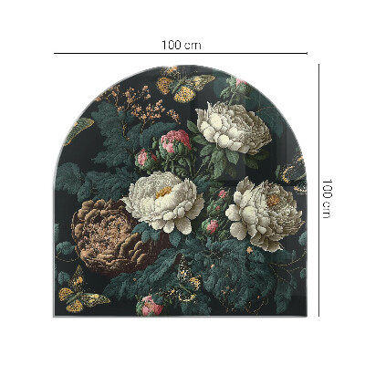 Plaque verre pour poêle semi-ovale Motif floral avec des papillons