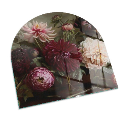 Plaque verre pour poêle semi-ovale Bouquet de fleurs en détail