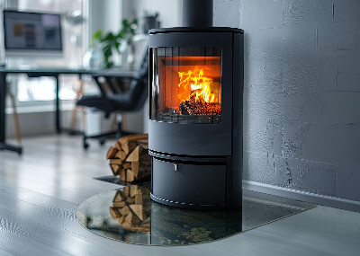 Vitre sous poêle à bois semi-ovale Motifs végétaux avec des papillons