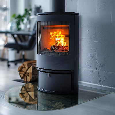 Vitre sous poêle à bois semi-ovale Motifs végétaux avec des papillons