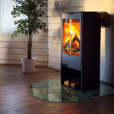 Vitre sous poêle à bois semi-ovale Motifs végétaux avec des papillons