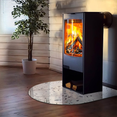 Vitre sous poêle à bois semi-ovale Motif de pierre avec particules