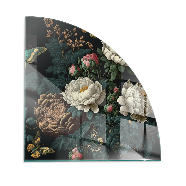 Plaque de verre pour cheminée quartier Motif floral avec des papillons
