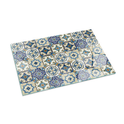 Plaque verre pour poêle rectangulaire Motif mosaïque avec des fleurs
