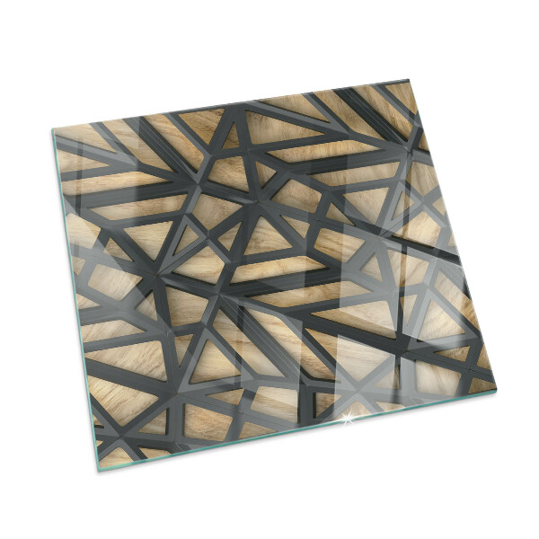 Plaque verre pour poêle rectangulaire Géométrie avec du bois