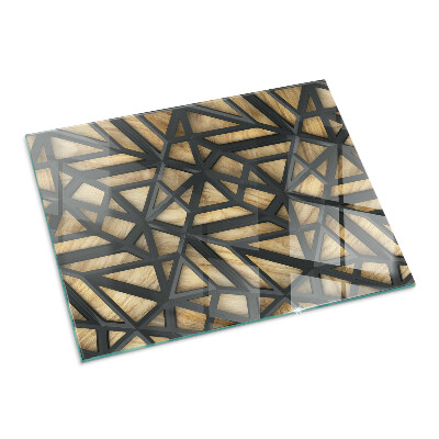 Plaque verre pour poêle rectangulaire Géométrie avec du bois