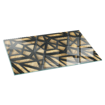 Plaque verre pour poêle rectangulaire Géométrie avec du bois