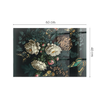 Plaque de sol en verre pour poêle rectangulaire Motif floral avec des papillons