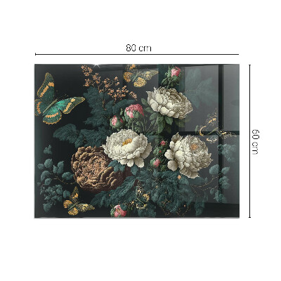 Plaque de sol en verre pour poêle rectangulaire Motif floral avec des papillons