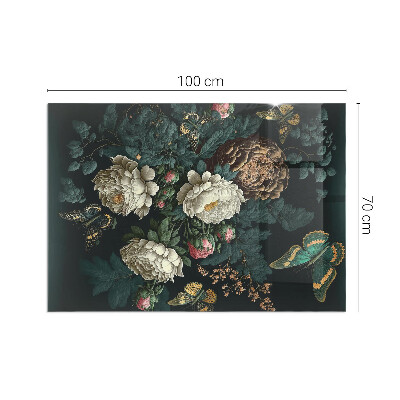 Plaque de sol en verre pour poêle rectangulaire Motif floral avec des papillons