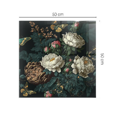 Plaque de sol en verre pour poêle rectangulaire Motif floral avec des papillons