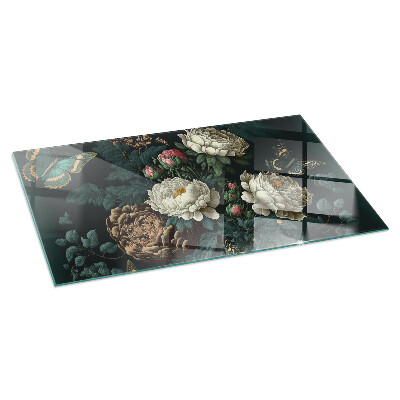 Plaque de sol en verre pour poêle rectangulaire Motif floral avec des papillons
