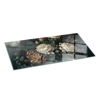 Plaque de sol en verre pour poêle rectangulaire Motif floral avec des papillons