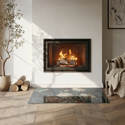 Plaque de sol en verre pour poêle rectangulaire Motif floral avec des papillons