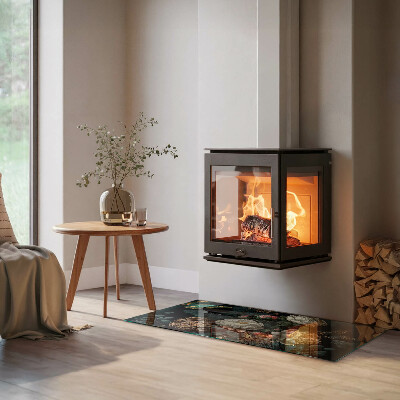 Plaque de sol en verre pour poêle rectangulaire Motif floral avec des papillons