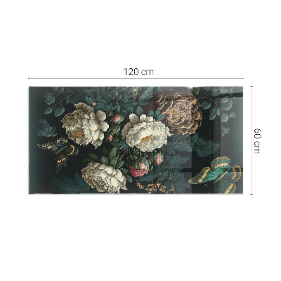 Plaque de sol en verre pour poêle rectangulaire Motif floral avec des papillons