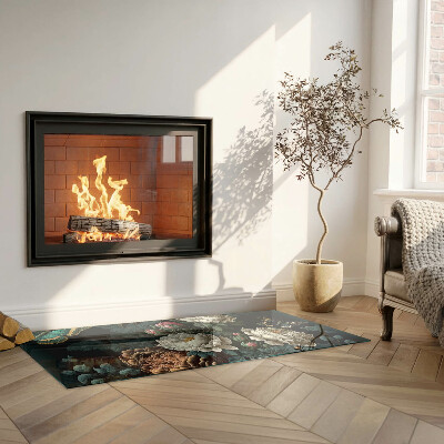 Plaque de sol en verre pour poêle rectangulaire Motif floral avec des papillons