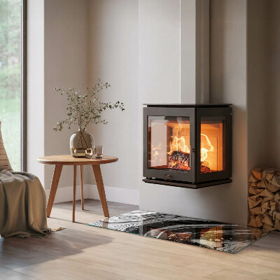 Plaque verre pour poêle rectangulaire Vagues et lignes abstraites