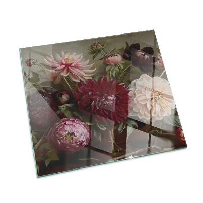 Plaque de sol en verre pour poêle rectangulaire Bouquet de fleurs en détail