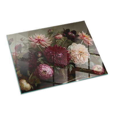 Plaque de sol en verre pour poêle rectangulaire Bouquet de fleurs en détail