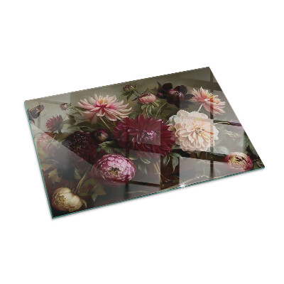Plaque de sol en verre pour poêle rectangulaire Bouquet de fleurs en détail