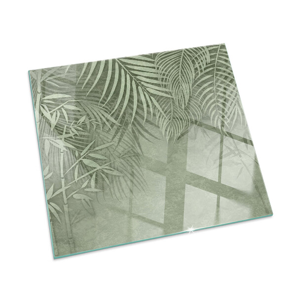 Plaque de sol en verre pour poêle rectangulaire Feuilles tropicales en arrière-plan