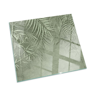 Plaque de sol en verre pour poêle rectangulaire Feuilles tropicales en arrière-plan