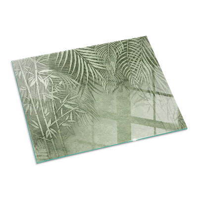 Plaque de sol en verre pour poêle rectangulaire Feuilles tropicales en arrière-plan